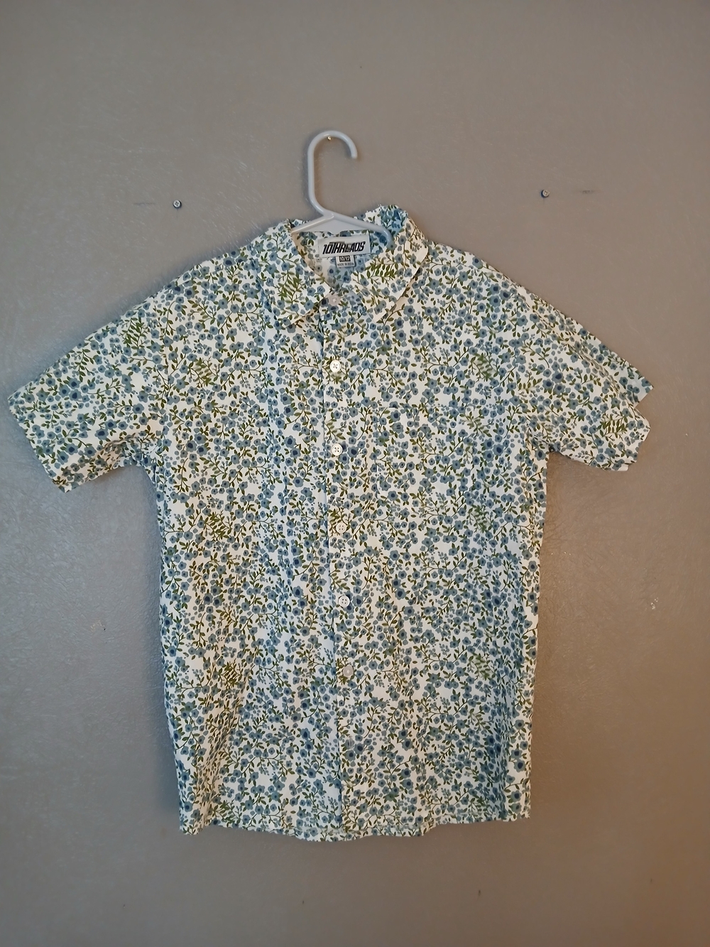 Kids' Floral Short-Sleeve Button-Down Shirt - White & Green
